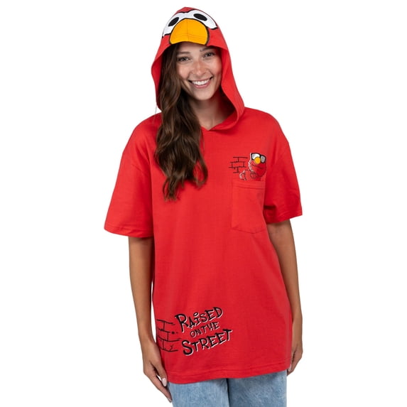 Sesame Street Adult Men or Women Cosplay Hooded T-Shirt Classic Elmo Red