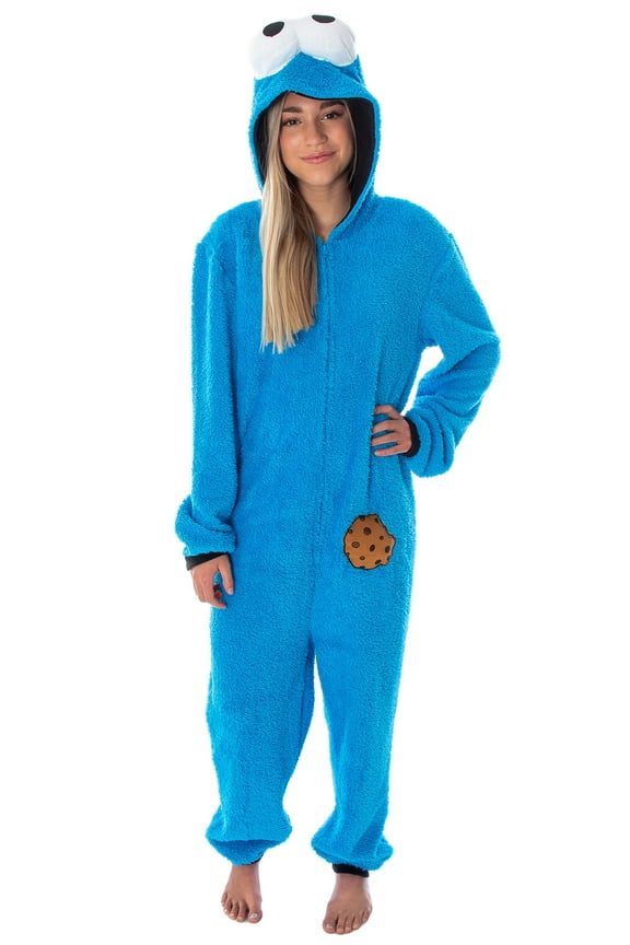 Sesame Street Adult Unisex Cookie Monster Costume Sherpa One-Piece Union Suit Pajama Onesie For Men And Women