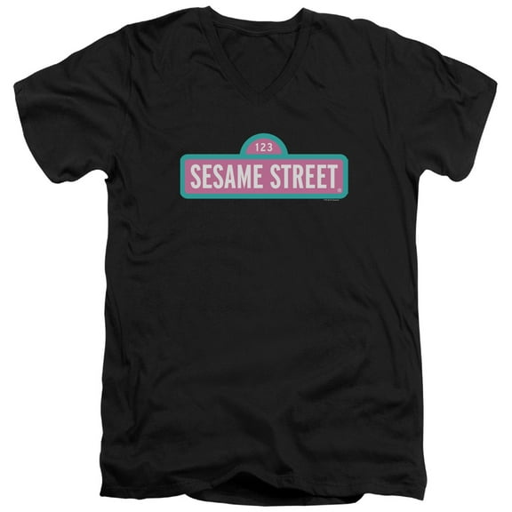 Sesame Street Alt Logo S/S Adult V-Neck 30/1 T-Shirt Black