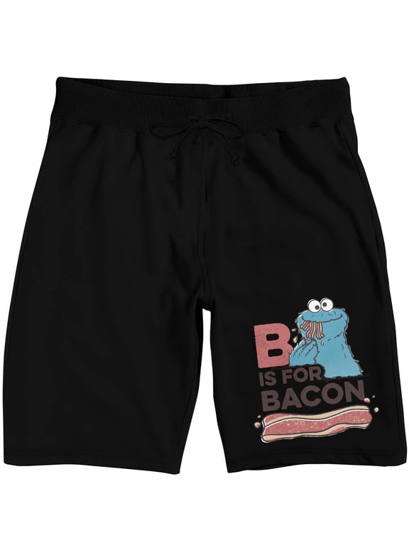 Sesame Street B Is For Bacon Men's Black Sleep Pajama Shorts-Large