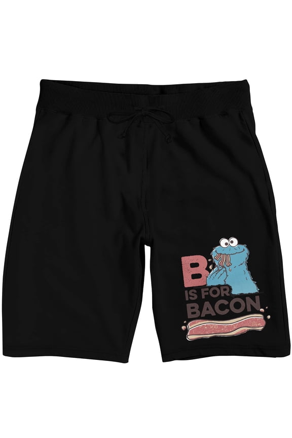 Sesame Street B Is For Bacon Men's Black Sleep Pajama Shorts-Large