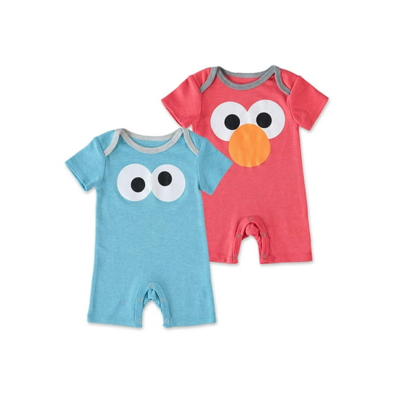 Sesame Street Baby Boy Short Sleeve Rompers, 2-pack