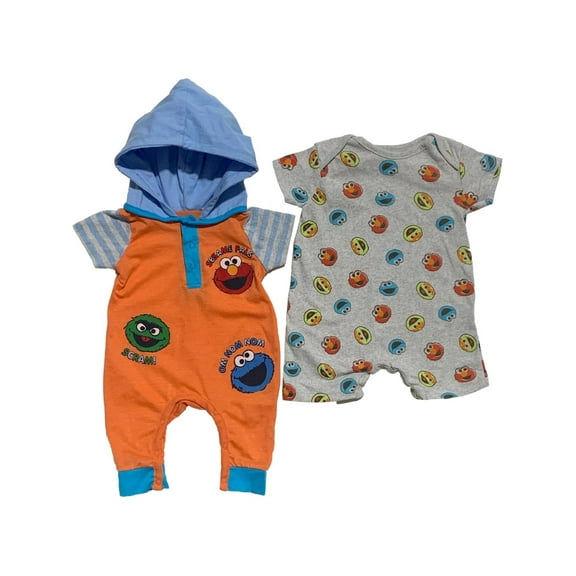 Sesame Street Baby Boys' 2 Pack Romper Set, Sizes 0-9M