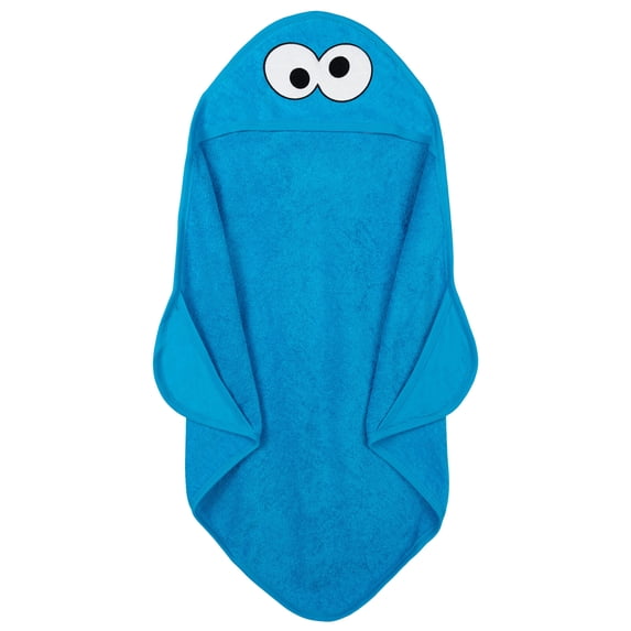 Sesame Street Baby Boys' Cotton Character Hooded Towel with Corner Pockets Blue Cookie Monster