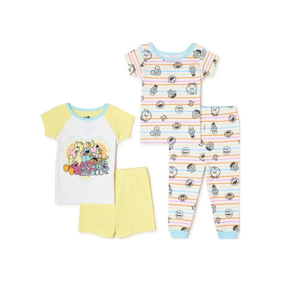 Sesame Street Baby Girl T-Shirt, Short, and Pants Pajama Set, 4-Piece, Sizes 9M-24M