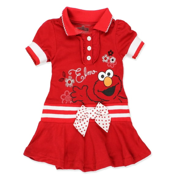 Sesame Street Baby Girl & Toddler Girl Elmo Knit Polo Dress with Collar