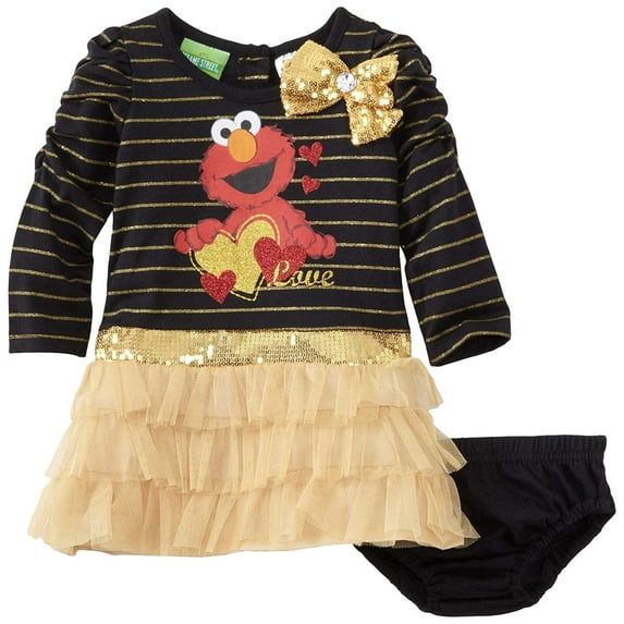 Sesame Street Baby Girls' 2 Piece Elmo Love Dress Set, Black, 12 Months