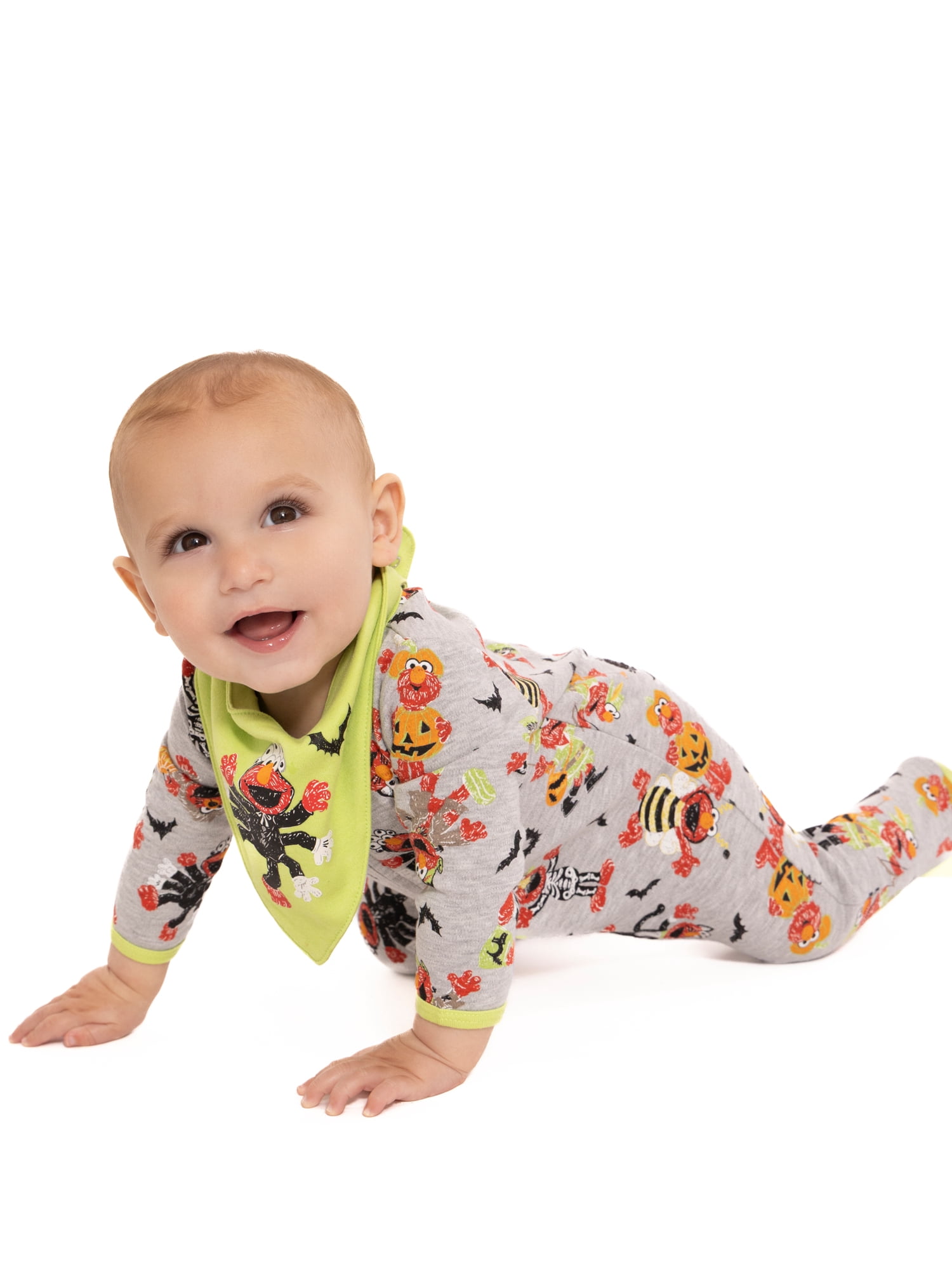 Halloween Sesame Street Elmo Baby Boys or Girls Footed Sleep N Play Pajamas and Bib Set, 2-Piece, Sizes 0M-9M