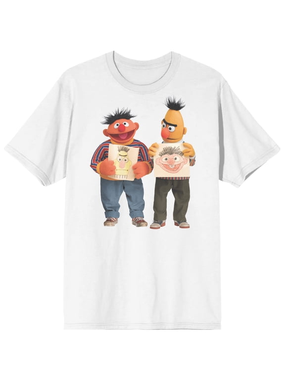 Sesame Street Bert And Ernie Waterprint Crew Neck Short Sleeve Men's White T-shirt
