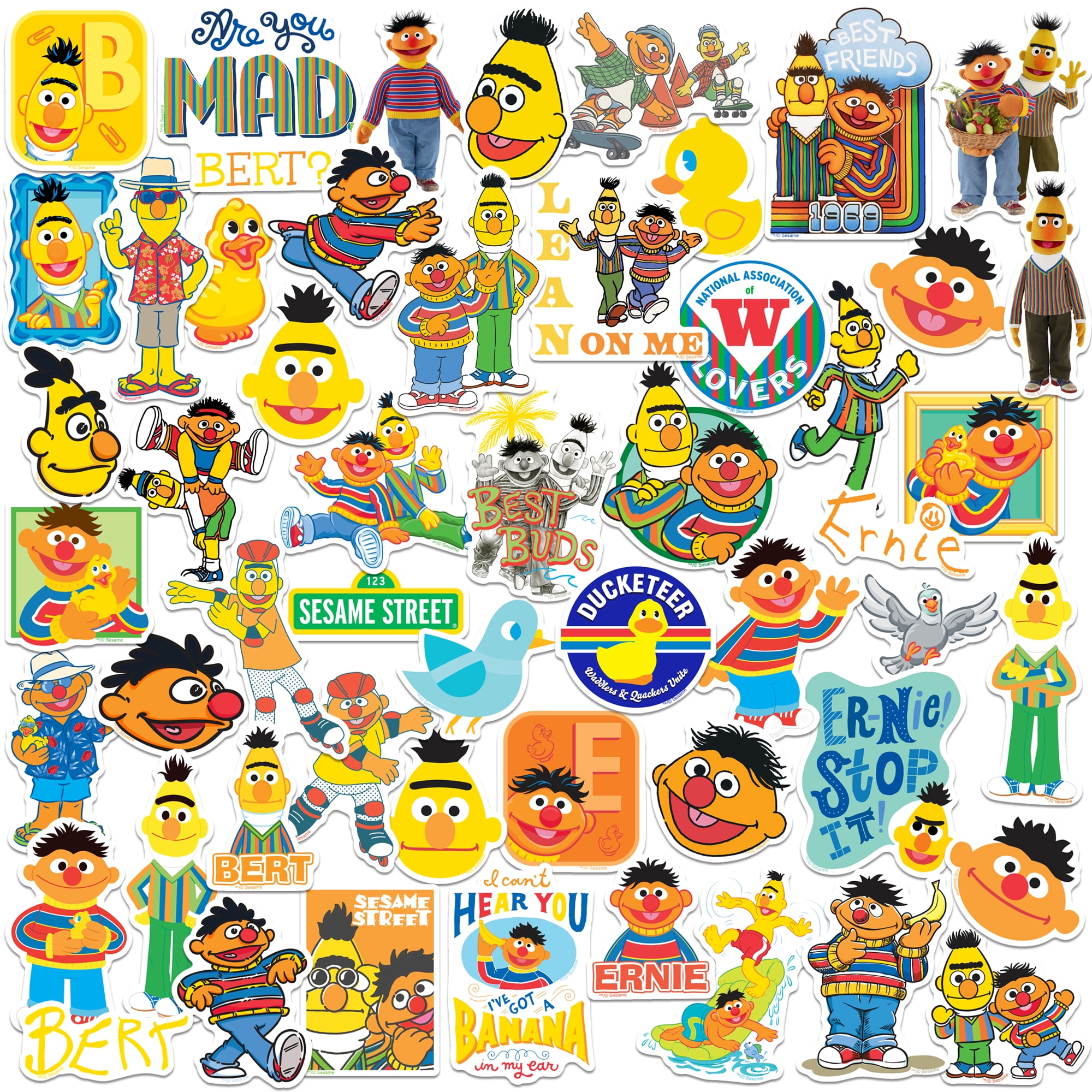 Embry Riddle Ernie Sticker Sesame Street Bert & Ernie 50ct Vinyl Large Deluxe Stickers Variety ...