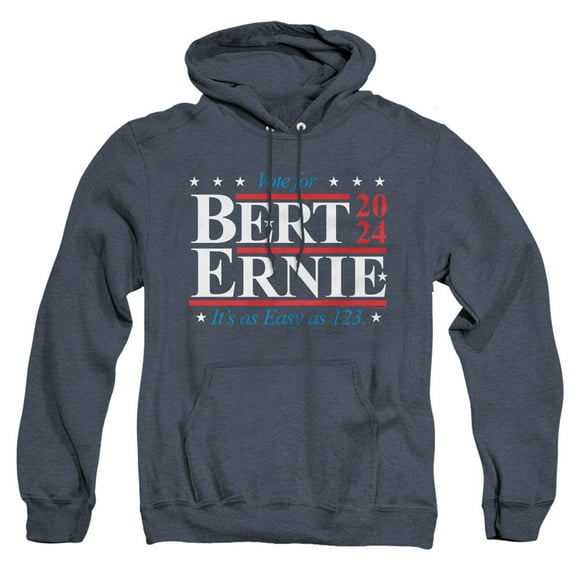 Sesame Street Bert Ernie for President 123 Vote Unisex Adult Pull-Over Heather Hoodie, Navy Heather, 2X-Large