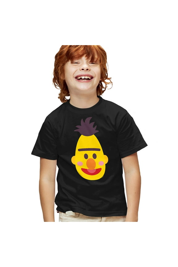 Bert Kawaii Face Kids T Shirt for Youth Boys and Girls, Black, X-Large