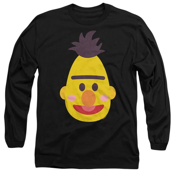 Sesame Street Bert Kawaii Face Unisex Adult Long-Sleeve T Shirt, Black, Medium