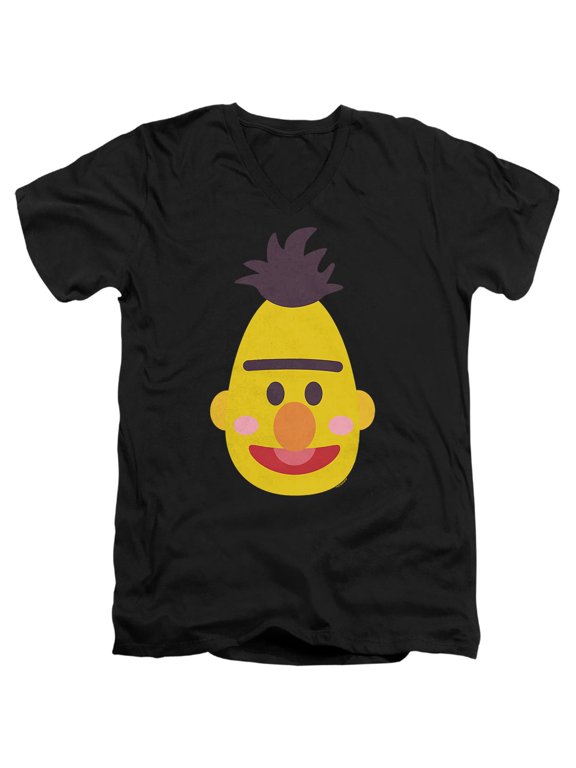 Bert Kawaii Face Unisex Adult V-Neck T Shirt (Large) Black