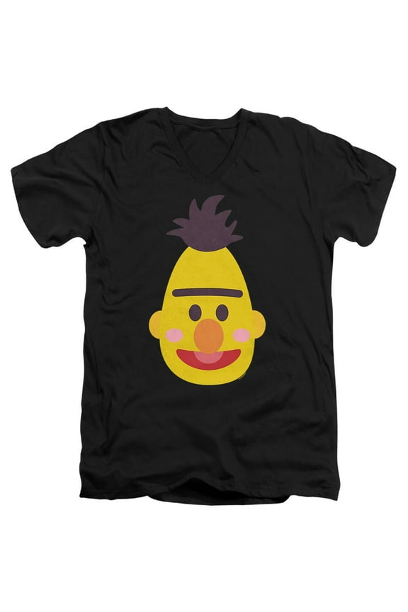 Bert Kawaii Face Unisex Adult V-Neck T Shirt (Medium) Black