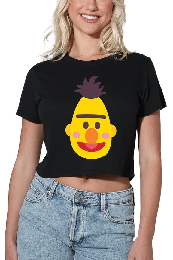 Bert Kawaii Face Women's Crop Top T-Shirt, Black, X-Large