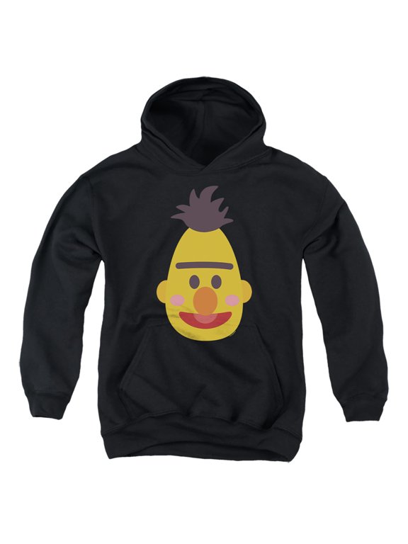 Bert Kawaii Face Youth Kids Boy/Girls Pull-Over Hoodie, Black, Large