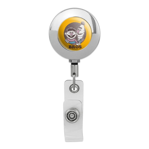 Sesame Street Bert and Ernie Bros Retractable Reel Premium Metal Chrome Badge ID Card Holder Clip