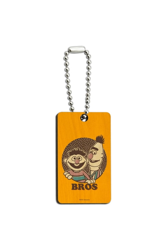 Sesame Street Bert and Ernie Bros Wood Wooden Rectangle Keychain Key Ring