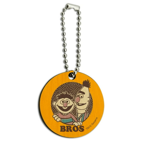 Sesame Street Bert and Ernie Bros Wood Wooden Round Keychain Key Chain Ring