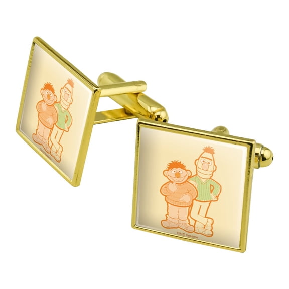 Sesame Street Bert and Ernie Distressed Square Cufflink Set - Silver or Gold