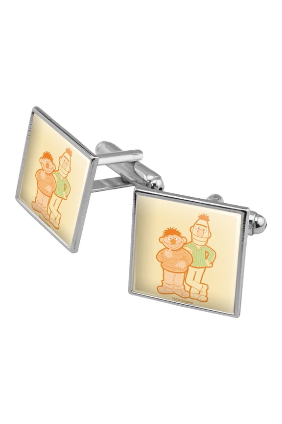 Sesame Street Bert and Ernie Distressed Square Cufflink Set - Silver or Gold