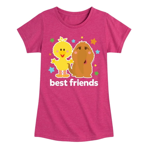 Sesame Street - Best Friends Big Bird Snuffy - Girls Fitted Short Sleeve Graphic T-Shirt