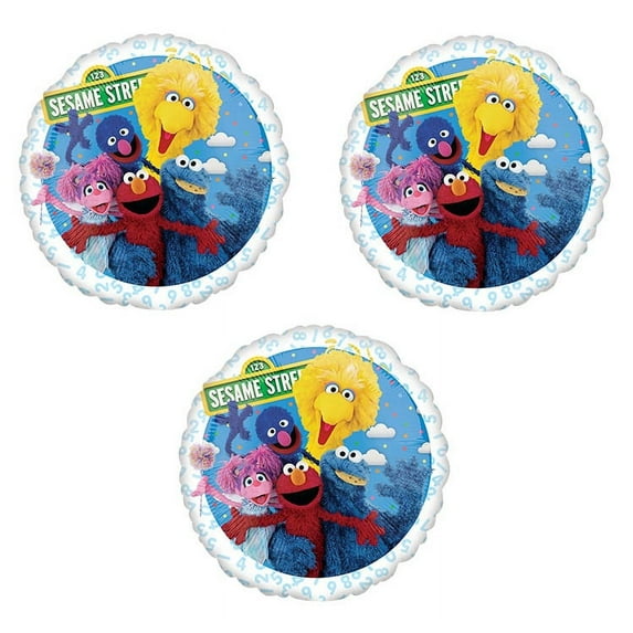 Sesame Street Big Bird Elmo Cookie Monster Grover Abby Cadabby 3 Count 18" Birthday Party Mylar Foil Balloons