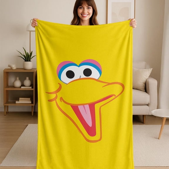 Sesame Street Big Bird Head Flannel Blanket - Soft Cozy Throw for Home