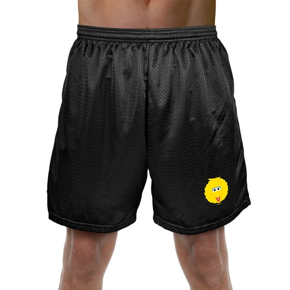 Sesame Street Big Bird Head Mens Lined Mesh Shorts, Black, Small