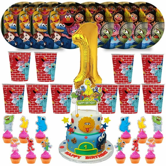 Sesame Street Birthday 1st Cups Party Supplies Plates Fans Decorations Cake Topper Decor