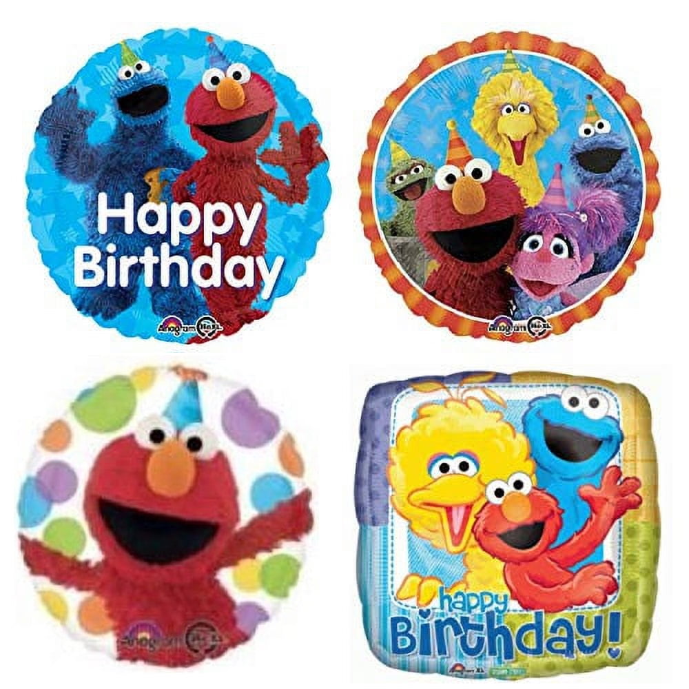 EPIC PARTY PLAN Sesame Street Birthday Party Balloons - 4 Happy Birthday Balloon Decorations For A Sesame Street Cookie Monster, Elmo, Big Bird, Abby Cadabby, and Oscar the Grouch Bouquet Banner