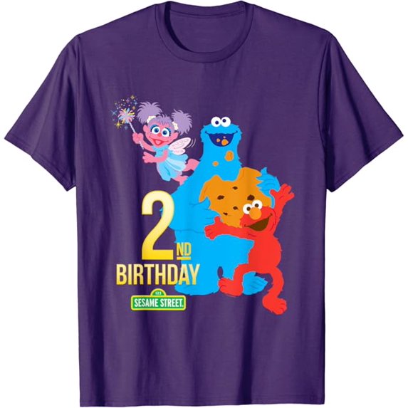 Sesame Street Black Classic Fit 2nd Birthday T-Shirt, Purple Color, Size 5XL