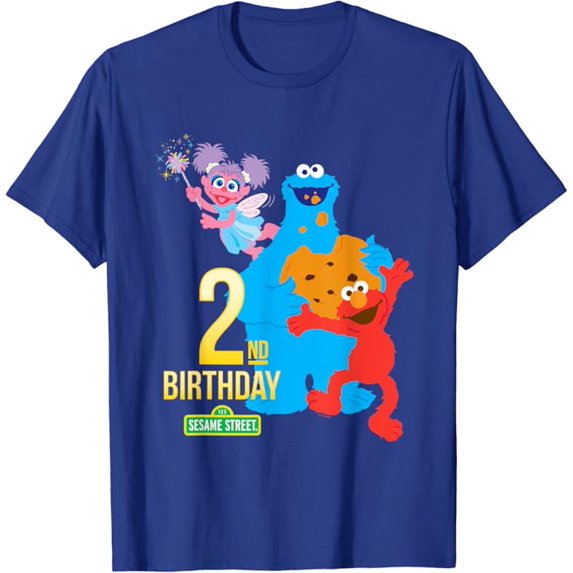 Sesame Street Black Classic Fit 2nd Birthday T-Shirt, Royal Blue Color, Size M