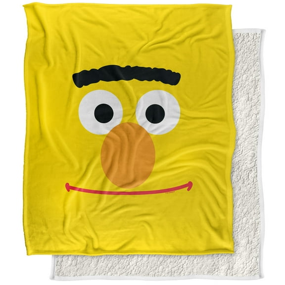 Sesame Street Blanket, 50"x60", Bert Face Silky Touch Sherpa Back Super Soft Throw Blanket