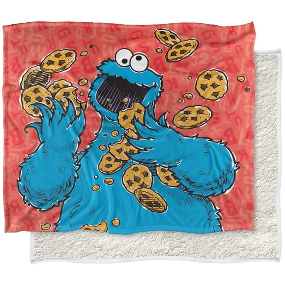 Sesame Street Blanket, 50"x60", Cookie Monster Character Silky Touch Sherpa Back Super Soft Throw Blanket