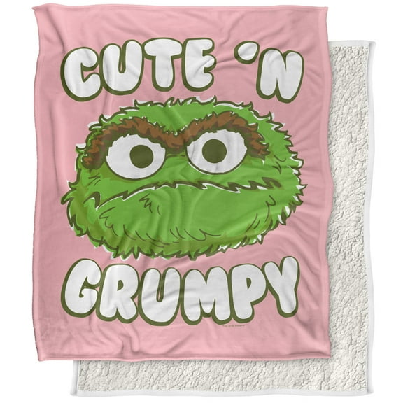 Sesame Street Blanket, 50"x60", Cute N Grumpy Silky Touch Sherpa Back Super Soft Throw Blanket