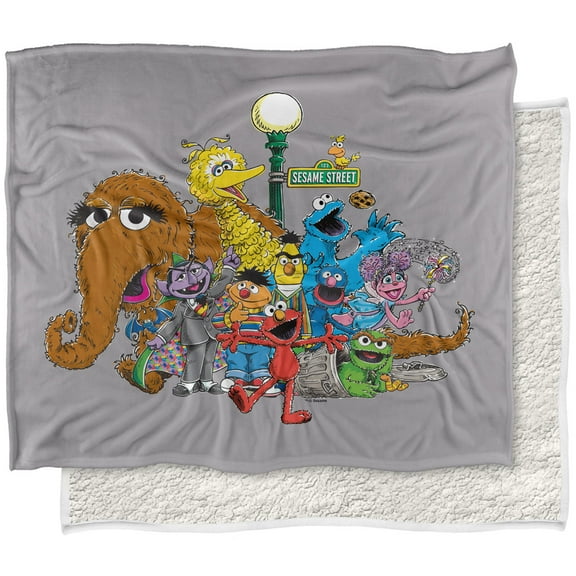 Sesame Street Blanket, 50"x60", Group Street Light Silky Touch Sherpa Back Super Soft Throw Blanket