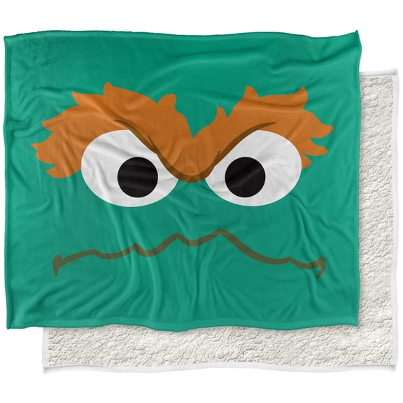 Sesame Street Blanket, 50"x60", Oscar Face Silky Touch Sherpa Back Super Soft Throw Blanket