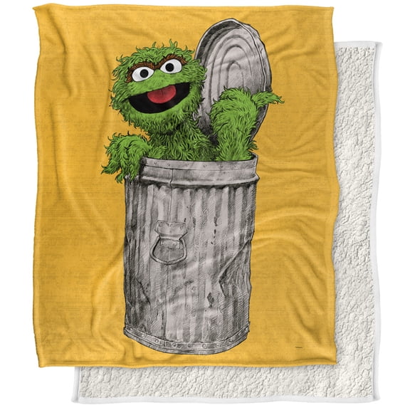 Sesame Street Blanket, 50"x60", Oscar Painted Silky Touch Sherpa Back Super Soft Throw Blanket