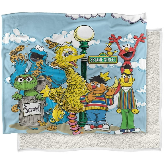 Sesame Street Blanket, 50"x60", Retro Gang Silky Touch Sherpa Back Super Soft Throw Blanket