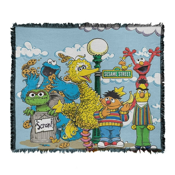 Sesame Street Blanket, 50'x60' Retro Gang Woven Tapestry Cotton Blend Fringed Throw