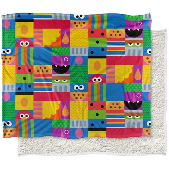 Sesame Street Blanket, 50"x60", Squares Silky Touch Sherpa Back Super Soft Throw Blanket