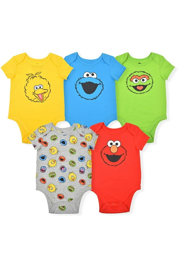 Boy's 5-Piece Short Sleeve Baby Bodysuit creeper Multi-Colored Set