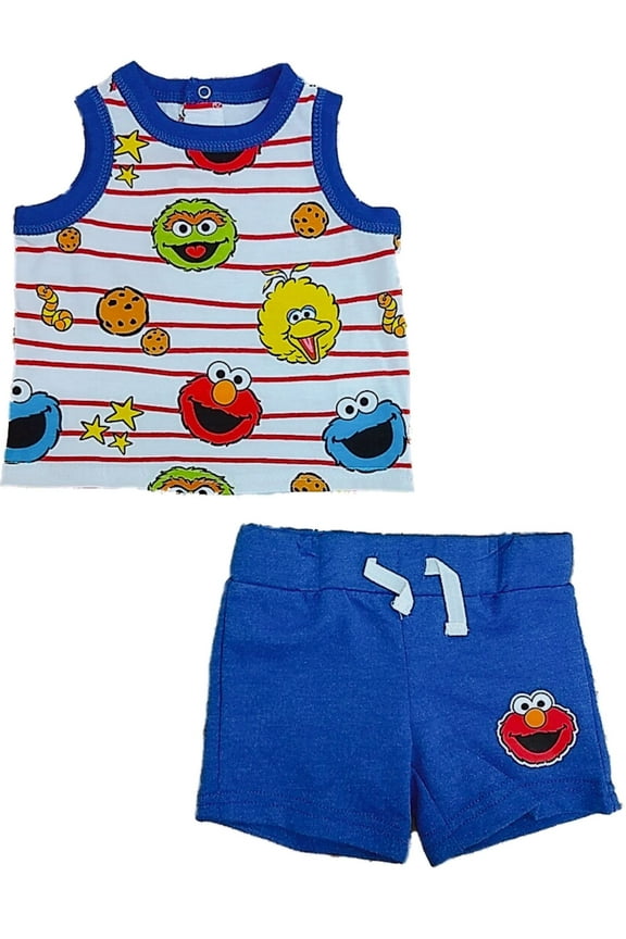 Boys Elmo Muscle T Shirt & Shorts Outfit Set Cotton blend White (Newborn)