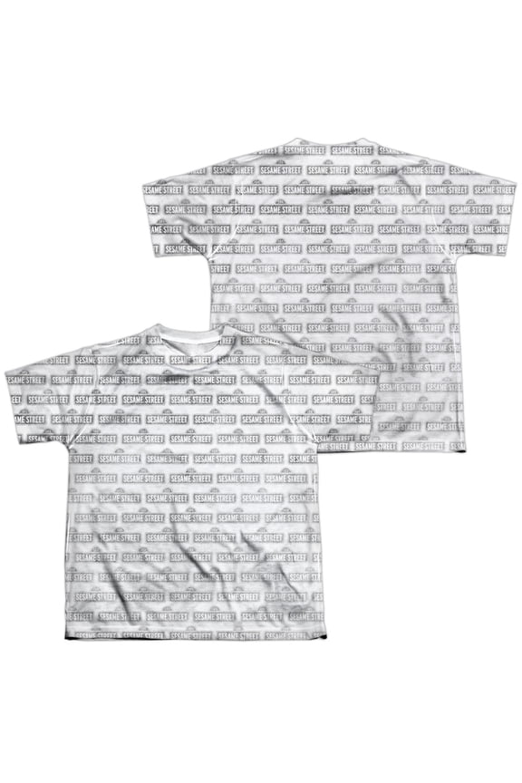 Sesame Street - Bw Pattern (Front/Back Print) - Youth Short Sleeve Shirt - X-Large