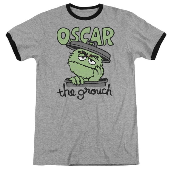 Sesame Street Canned Grouch Adult Ringer T-Shirt Heather Black