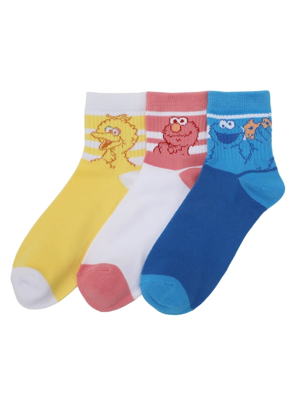 Sesame Street Character Art Women's 3-Pair Casual Quarter Crew Socks-OSFA