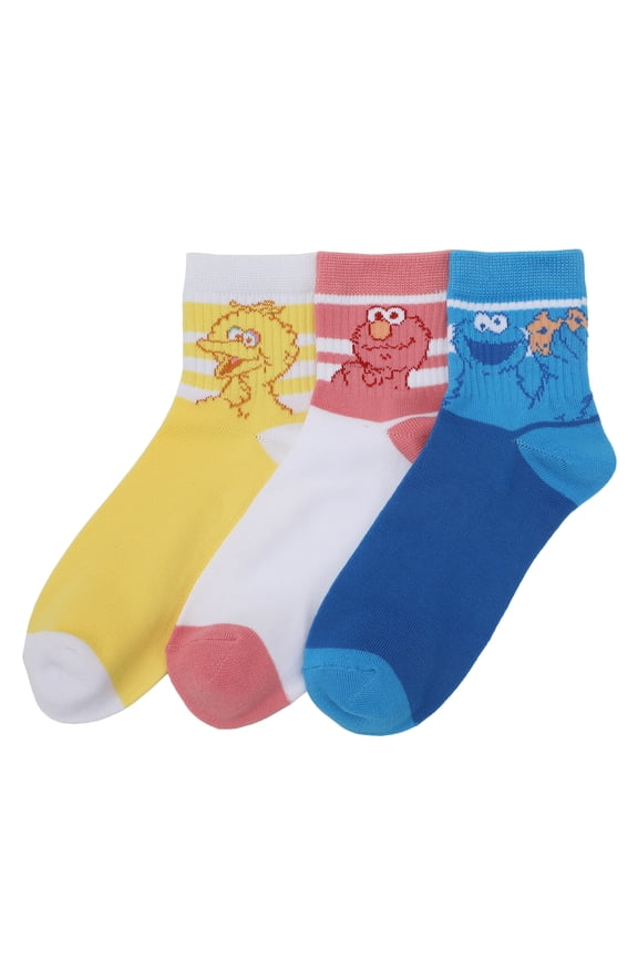 Sesame Street Character Art Women's 3-Pair Casual Quarter Crew Socks-OSFA