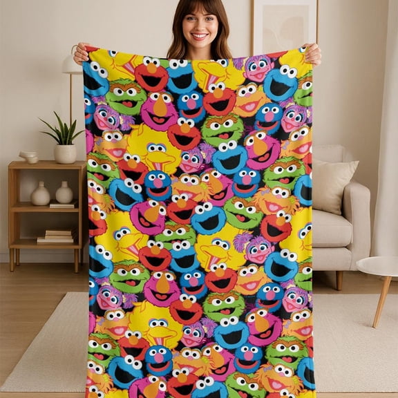 Sesame Street Character Head Collage Flannel Blanket